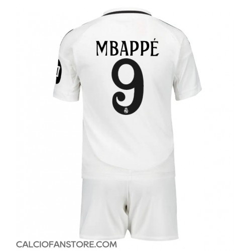 Maglia Calcio Real Madrid Kylian Mbappe #9 Prima Divisa Bambino 2024-25 Manica Corta (+ pantaloncini)